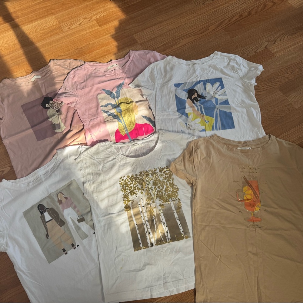 Graphic T-Shirts Set in Pink, White, and Tan
